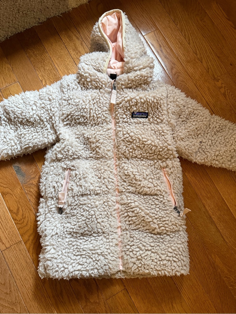 Patagonia Cream Sherpa Jacket with Pale Pink Lining